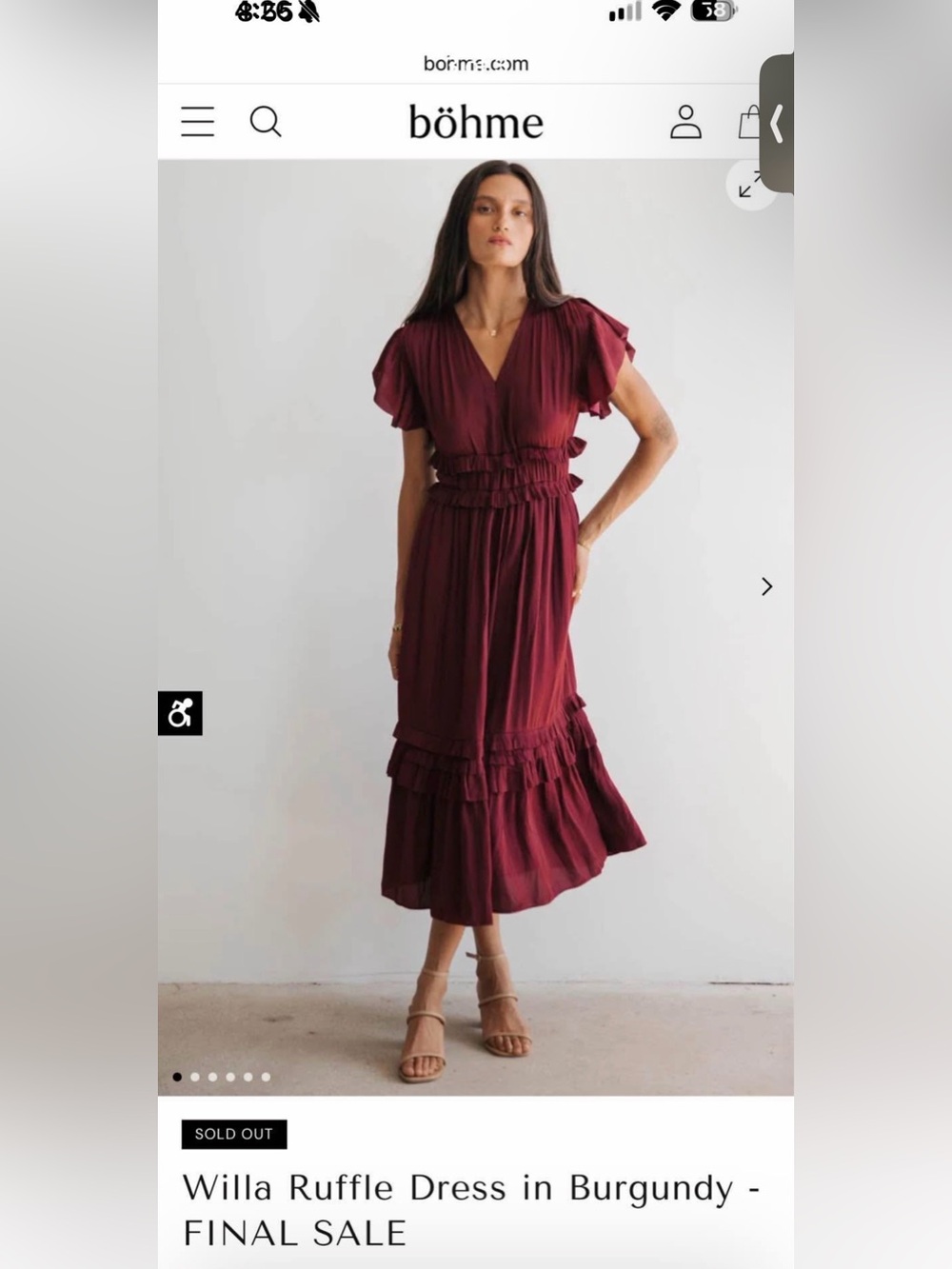 böhme Burgundy Ruffle Midi Dress